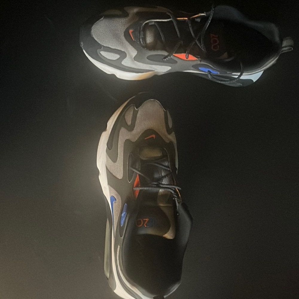 Blue, Gray, and Orange Nike Air Max 200